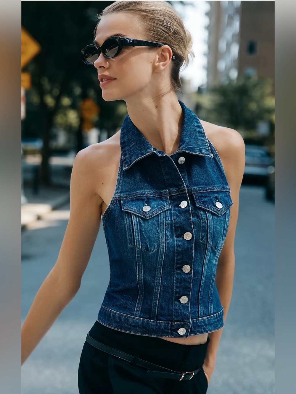 Reformation Luisa Stretch Denim Sleeveless Top